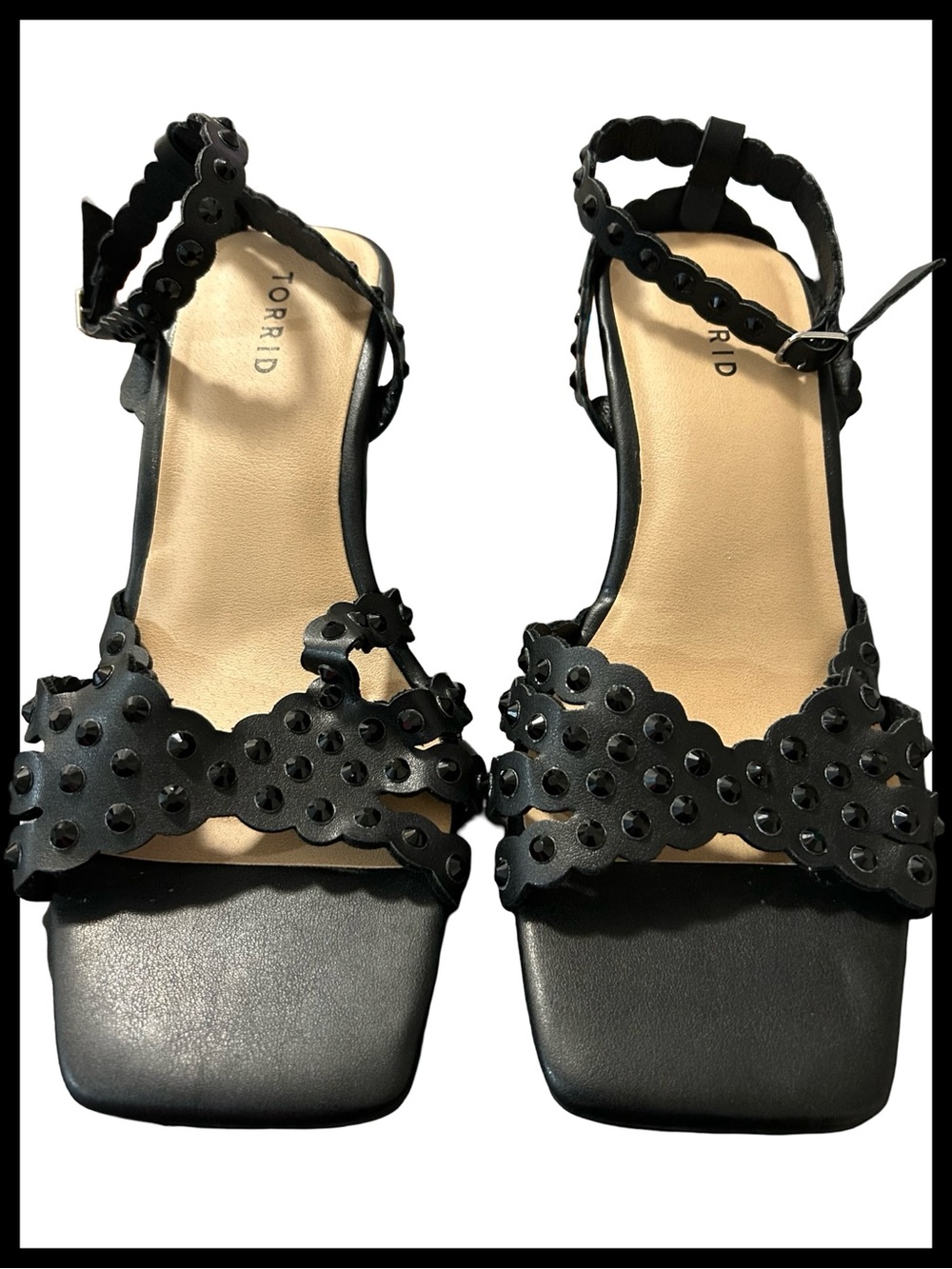 NWOT Torrid Black Studded Scalloped Strap Heeled Sandals